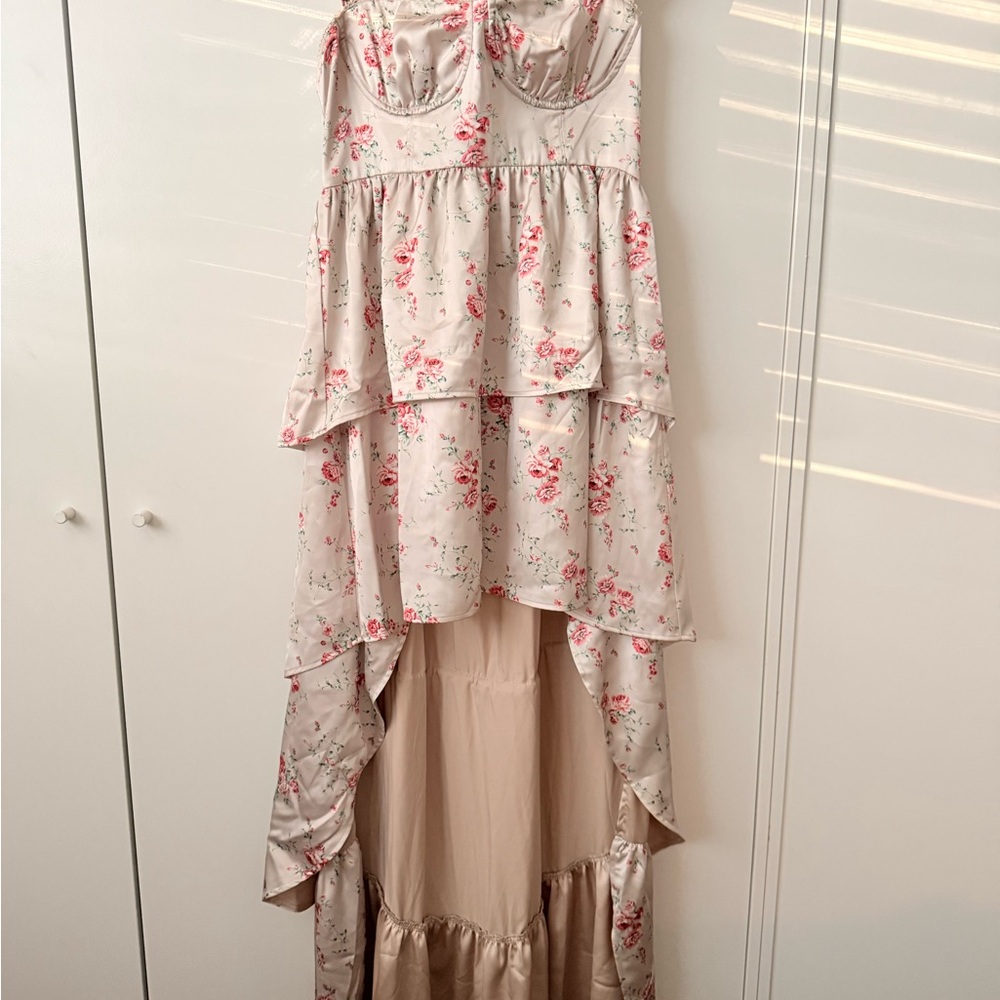WeWoreWhat Pink and Cream Floral High Low Dress